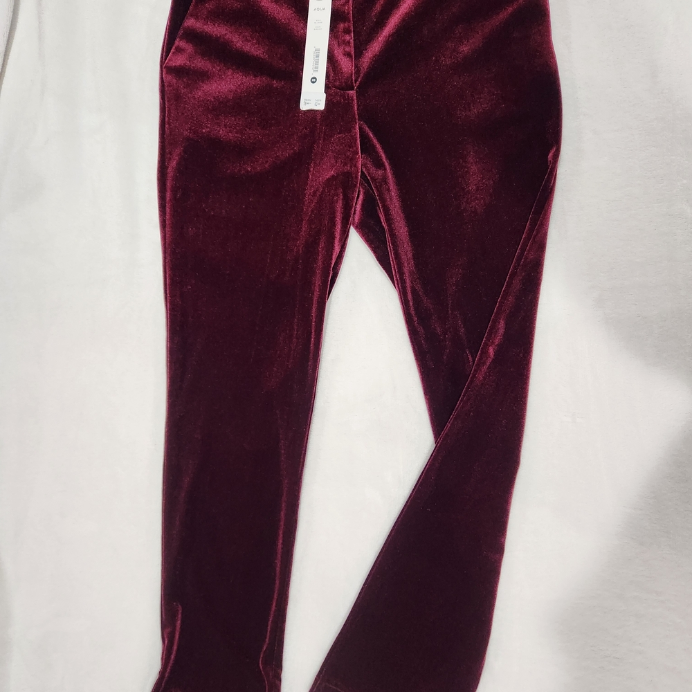 Aqua Burgundy Velour Skinny Pants, NWT, Size XS
